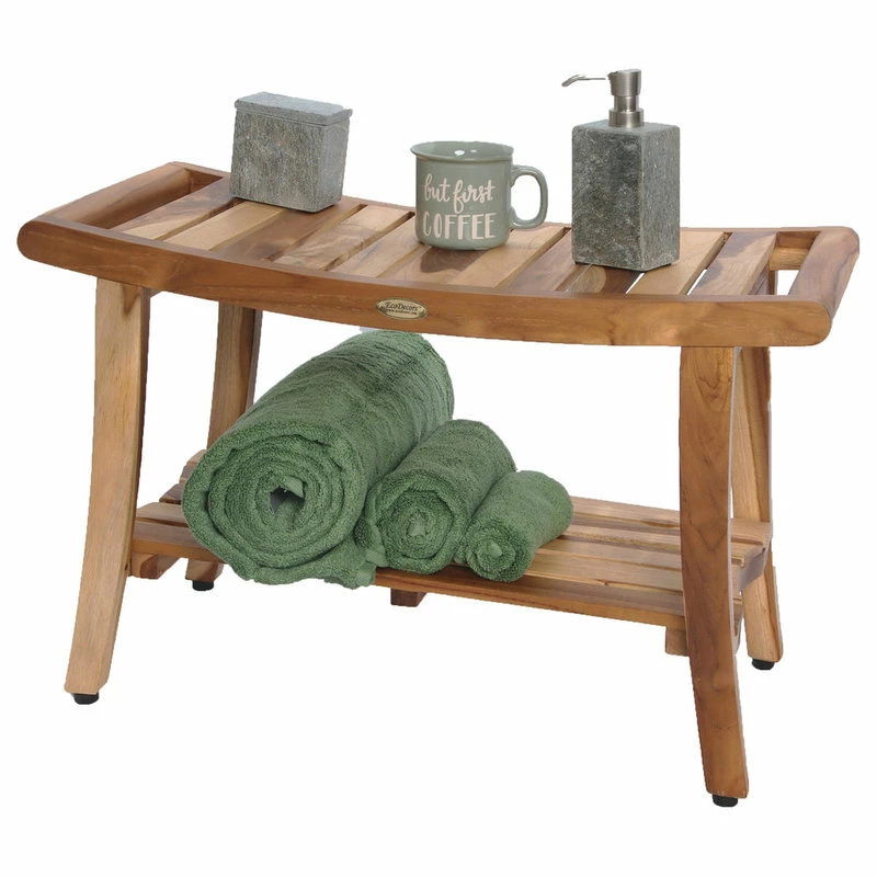New 🌟 EcoDecors EarthyTeak Harmony 30" Teak Shower Bench With Shelf And LiftAide Arms 🤩 - Image 4