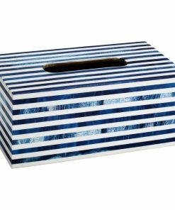 Discount ⌛ Mascot Hardware Striped Tissue Box Cover, White/Blue 🥰