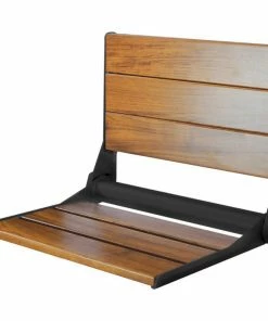 Outlet 🎉 Crosslinks 18" ADA Compliant Folding Teak Wood Shower Bench Seat Medical Wall Mount Black 🧨