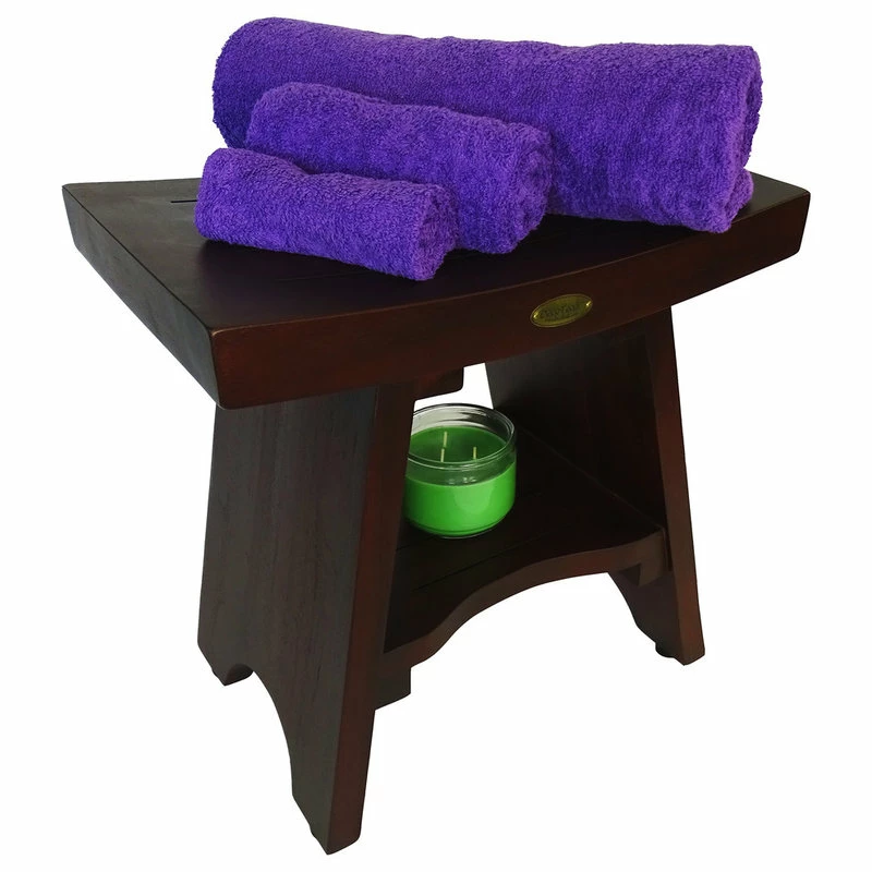 Best Sale ๐ DecoTeak 18" Serenity Teak Eastern Style Shower Bench, With Shelf โ๏ธ - Image 4