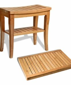 Deals ๐ Belmint Bambusi Bamboo Shower Seat Bench With Bathroom Floor Mat ๐