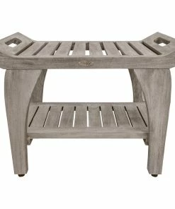 Best Sale 😀 DecoTeak CoastalVogue Tranquility 24" Wide ShowerBench GR156, Gray ✔️