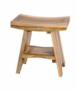 Best Sale 🔔 EcoDecors EarthyTeak Serenity Eastern Style Shower Bench, 18", With Shelf 🥰