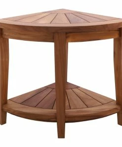 Coupon 🌟 Nordic Style Oiled Teak Corner Stool With Shelf 👍