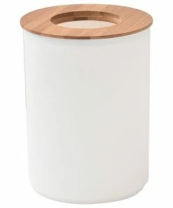 Deals 👏 EVIDECO White Bathroom Trash Can PADANG Bamboo Top 1.3 Gal- 5 Liters 👏