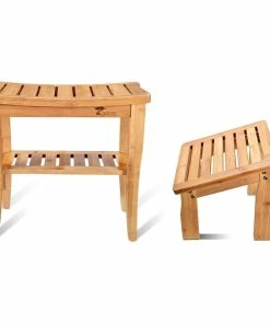 Discount 😍 ToiletTree Products Deluxe Wooden Bamboo Shower Seat Bench With Foot Stool 🥰