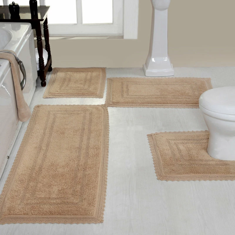 Best Pirce ⭐ Home Weavers Inc. Opulent Collection - Reversible 4 Piece Bath Rug Set, Machine Wash, Linen ✨
