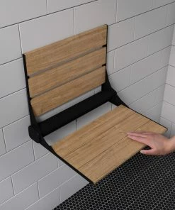 Buy ⭐ Alfi Trade Black Matte Wide Foldable Teak Shower Seat, 17", With Backrest ✨