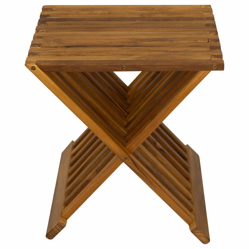 Best Pirce ๐ Nordic Style Oiled Teak Folding Stool With Horizontal Slats โค๏ธ - Image 2