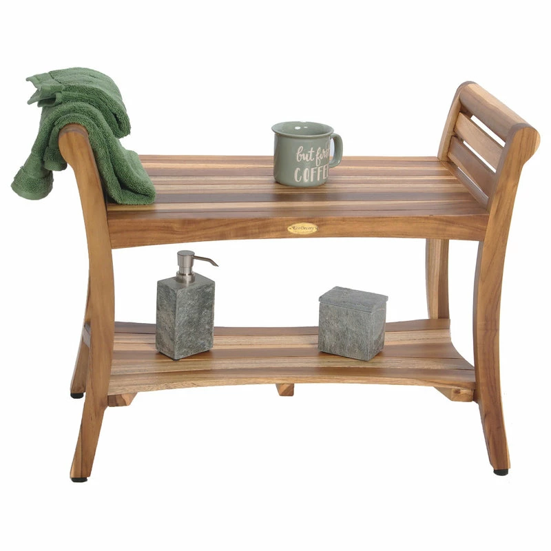 Best Pirce ๐คฉ EcoDecors EarthyTeak Symmetry 29" Teak Shower Bench With Shelf And LiftAide Arms ๐ - Image 4