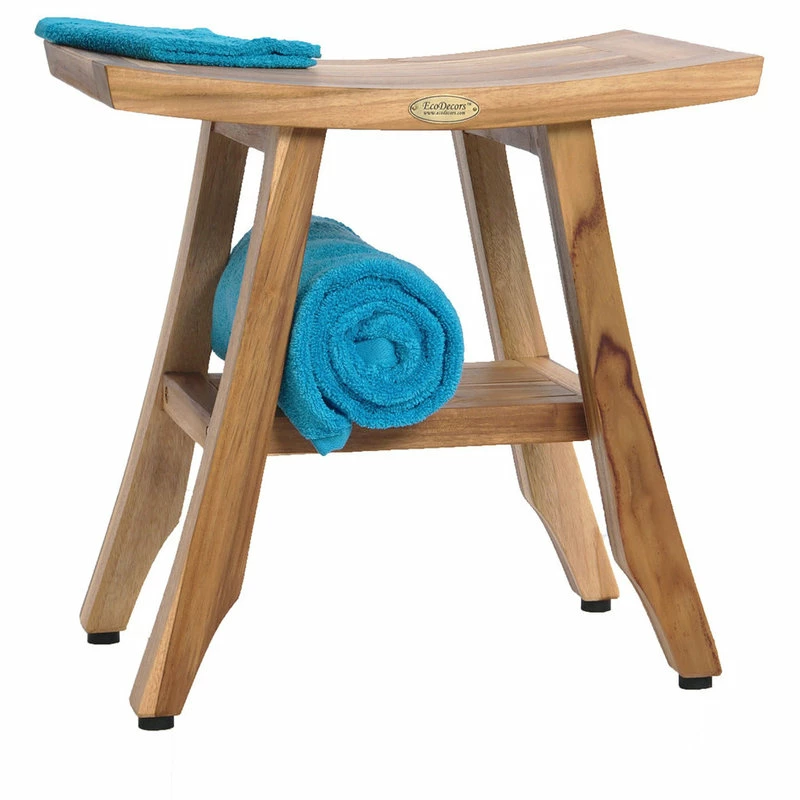 Discount π Ecodecors Satori Eastern Style Earthyteak Shower Bench, 18", With Shelf 𧨠- Image 3
