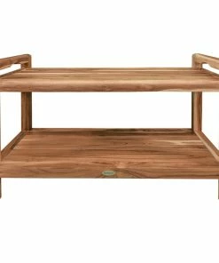 Hot Sale ⭐ EcoDecors EarthyTeak Classic Shower Bench, Shelf And LiftAide Arms, 35" 👏