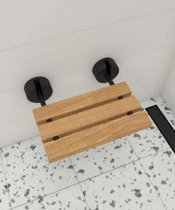 Discount ✔️ Alfi Trade Black Matte Wide Foldable Teak Shower Seat, 16", Round Hardware 🧨