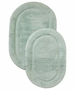 Best Sale 😉 Blue Nile Mills 2 Piece Cotton Oval Washable Bathroom Rug Set, Sage ⌛