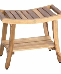 New 😍 EcoDecors EarthyTeak Harmony 24" Teak Shower Bench With Shelf And LiftAide Arms ⌛