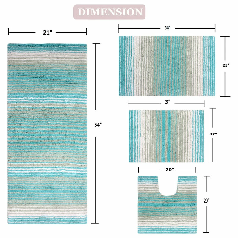Best reviews of 🎁 Home Weavers Inc. Gradiation 4 Piece Bath Rug 17"x24", 21"x34", 21"x54", 20"x20", Turquoise ✔️ - Image 3