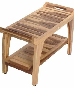 Best Pirce 🤩 EcoDecors EarthyTeak Tranquility 29" Teak Shower Bench With Shelf 🛒