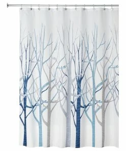 New 👏 IDesign Forest Fabric Shower Curtain, 72""x72", Blue And Gray 🌟