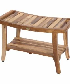 New 🌟 EcoDecors EarthyTeak Harmony 30" Teak Shower Bench With Shelf And LiftAide Arms 🤩