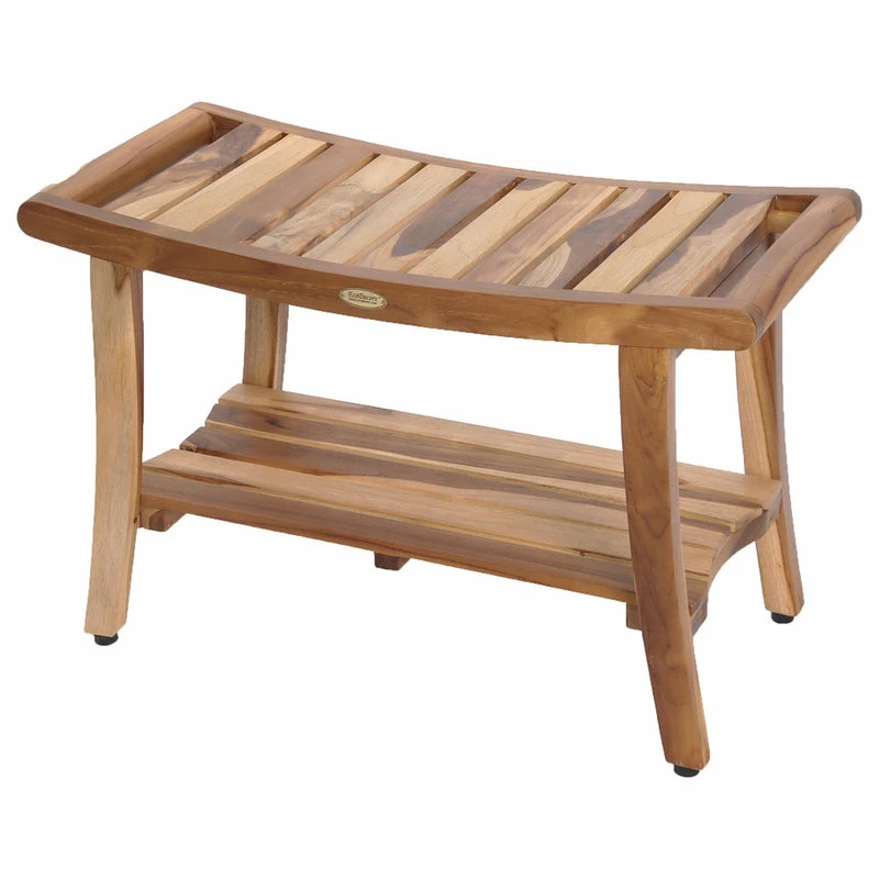 New 🌟 EcoDecors EarthyTeak Harmony 30" Teak Shower Bench With Shelf And LiftAide Arms 🤩