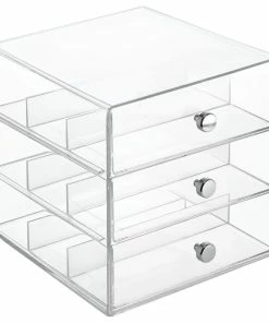 Outlet ✔️ IDesign Clarity 3-Drawer Stackable Glasses Organizer, Clear 🛒
