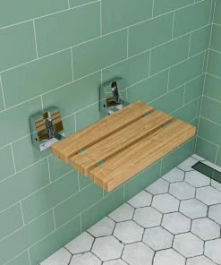 Cheap 😉 Alfi Trade Polished Chrome 16" Folding Teak Wood Shower Seat Bench ✔️