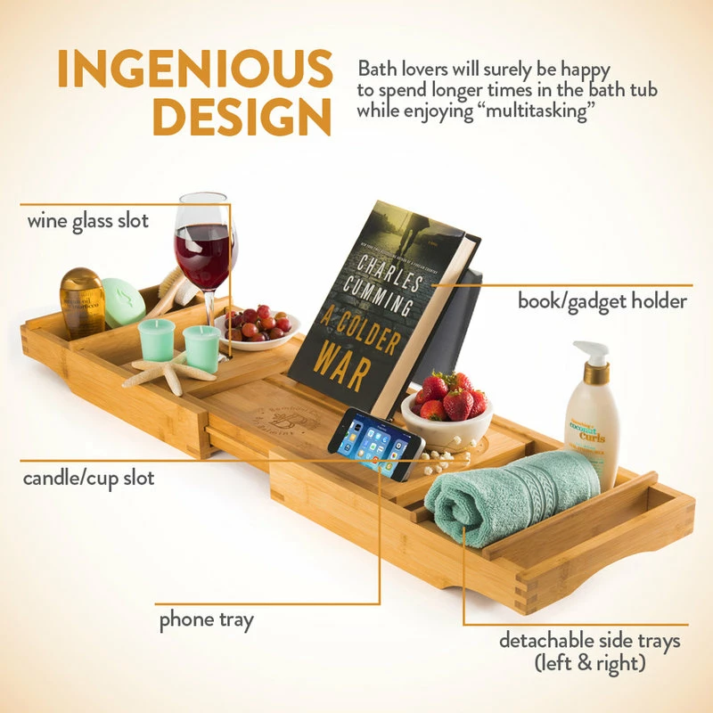 Top 10 𧨠Belmint Expandable Bamboo Bathtub Caddy Bath Tray For A Spa Relaxing Bath By Bambusi 𧨠- Image 2