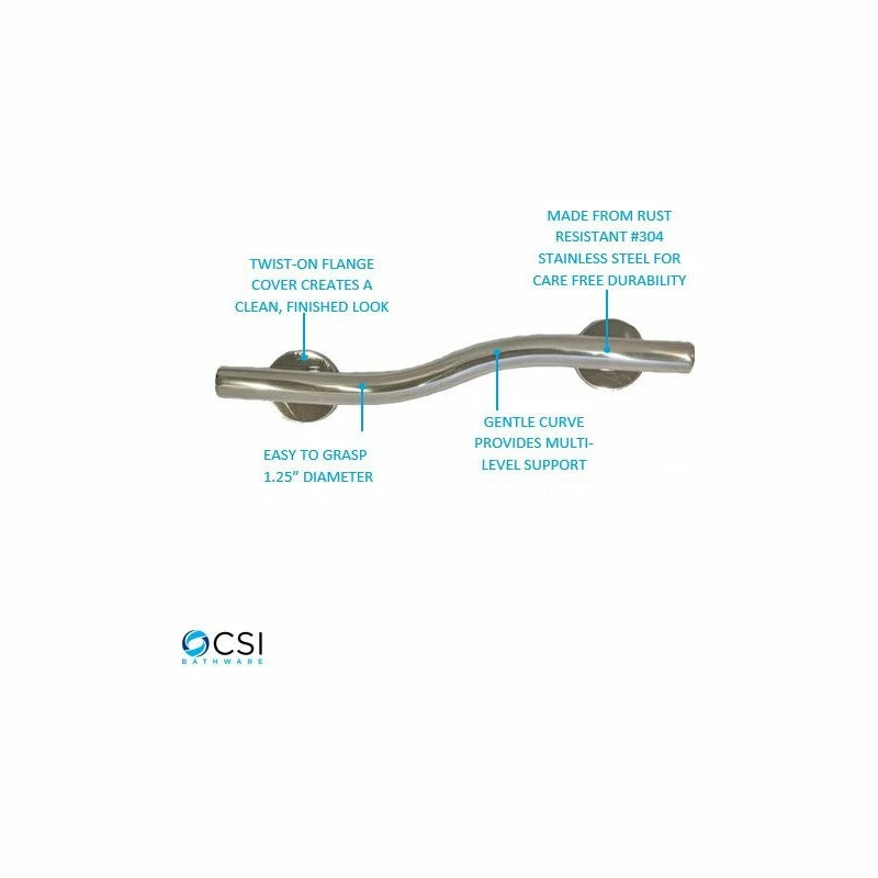 Promo ๐ CSI Bathware 24" Left Hand Waved Shaped Grab Bar, Polished Stainless ๐ฅฐ - Image 5