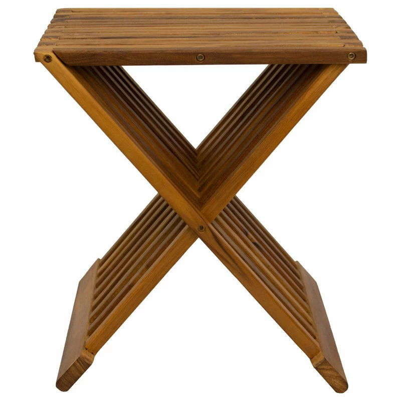 Best Pirce ๐ Nordic Style Oiled Teak Folding Stool With Horizontal Slats โค๏ธ - Image 3