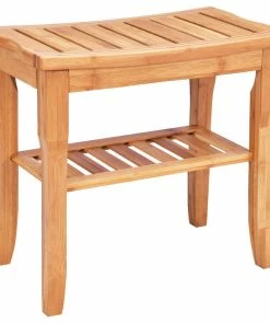 New 👍 Costway Shower Seat Bench Bathroom Spa Bath Organizer Stool With Storage Shelf ✨