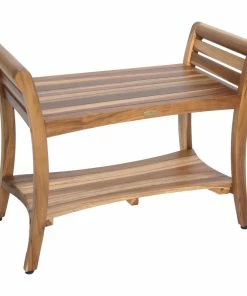 Best Pirce 🤩 EcoDecors EarthyTeak Symmetry 29" Teak Shower Bench With Shelf And LiftAide Arms 🌟