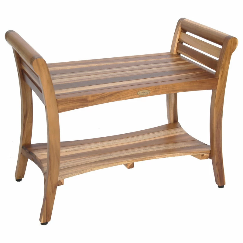 Best Pirce ๐คฉ EcoDecors EarthyTeak Symmetry 29" Teak Shower Bench With Shelf And LiftAide Arms ๐