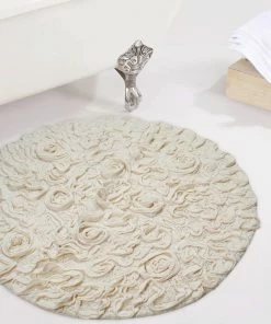 Cheap ๐ Home Weavers Inc. Bellflower Bath Rug 30" Round, Ivory ๐