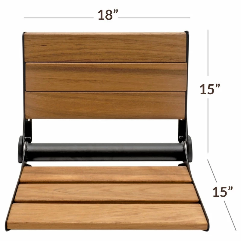 Outlet ๐ Crosslinks 18" ADA Compliant Folding Teak Wood Shower Bench Seat Medical Wall Mount Black ๐งจ - Image 3