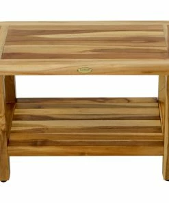 Best deal 😀 EcoDecors EarthyTeak Classic Teak Shower Bench With Shelf, 24" 🎉
