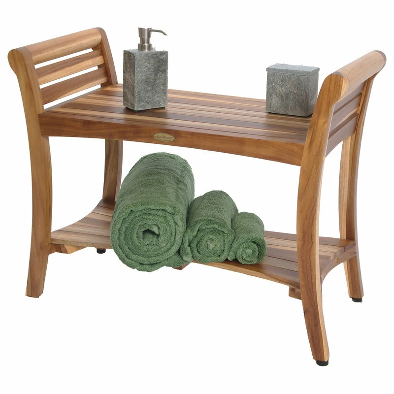 Best Pirce ๐คฉ EcoDecors EarthyTeak Symmetry 29" Teak Shower Bench With Shelf And LiftAide Arms ๐ - Image 3
