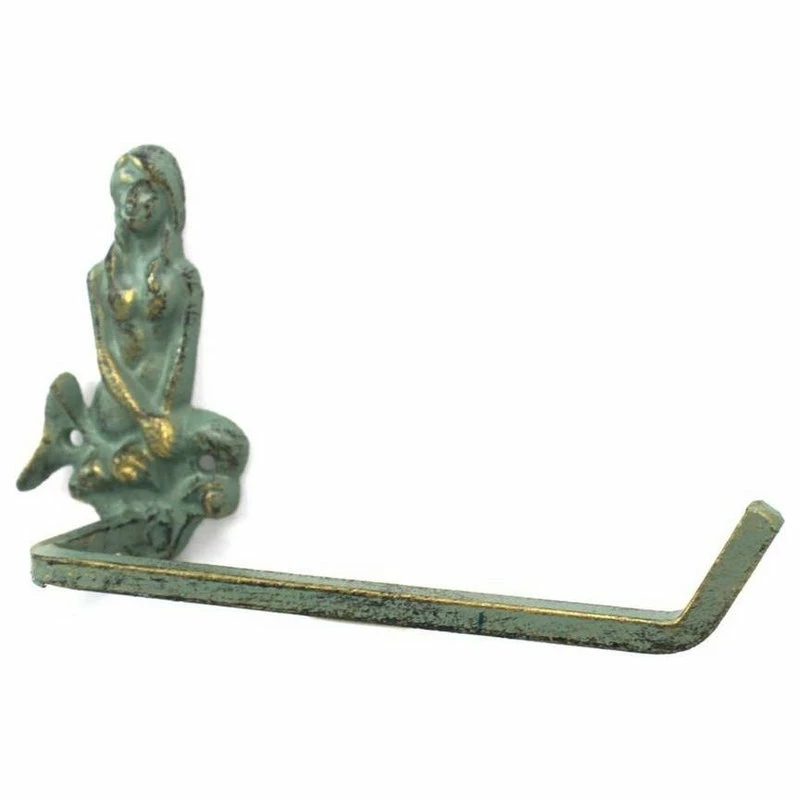 Flash Sale π Handcrafted Nautical Decor Antique Bronze Cast Iron Mermaid Toilet Paper Holder 10'' β¨ - Image 3