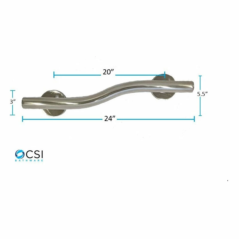 Promo ๐ CSI Bathware 24" Left Hand Waved Shaped Grab Bar, Polished Stainless ๐ฅฐ - Image 3