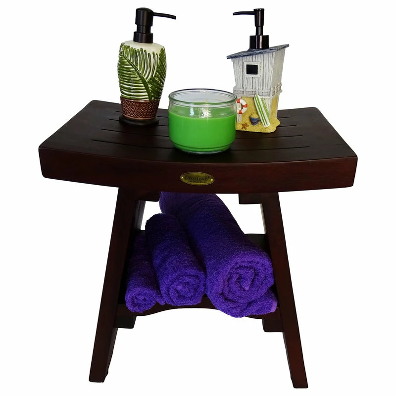 Best Sale ๐ DecoTeak 18" Serenity Teak Eastern Style Shower Bench, With Shelf โ๏ธ - Image 3