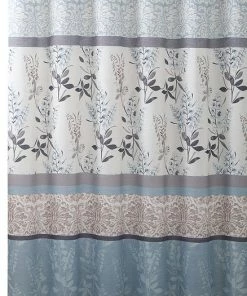 Top 10 🛒 VCNY Ashley Blue Beige Fabric Shower Curtain: Contemporary Floral Bordered Design, Bl 🔔