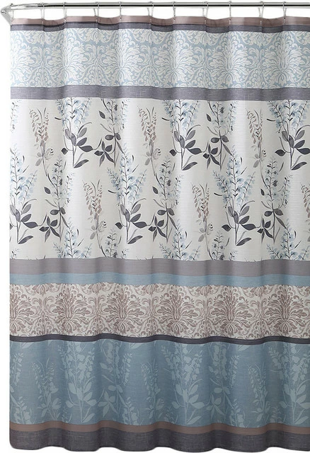Top 10 ๐ VCNY Ashley Blue Beige Fabric Shower Curtain: Contemporary Floral Bordered Design, Bl ๐