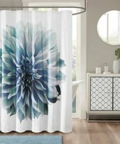 Hot Sale 🌟 Olliix Madison Park 200Tc Cotton Percale Shower Curtain In Aqua Finish MP70-4800 🤩