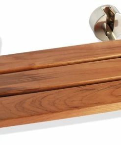 Best Pirce 🎉 D-7 Teak Wood Folding Shower Seat Wall Mounted Bench Brushed Nickel - SteamSpa 😍