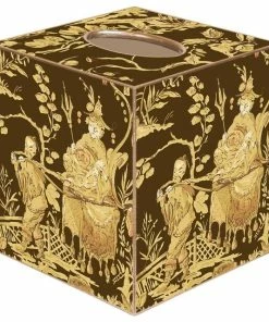 Outlet 👍 Marye-Kelley TB346-Brown & Gold Asian Toile Tissue Box Cover 🔔